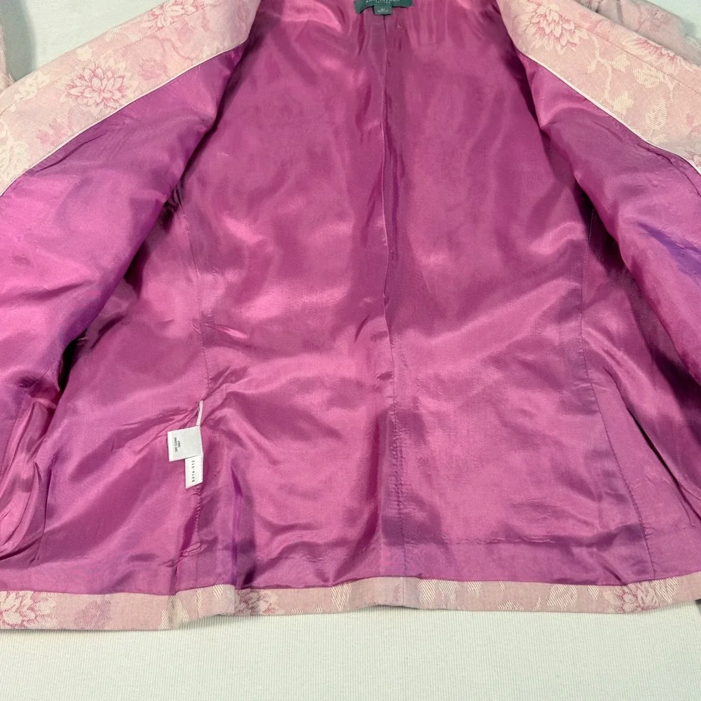 Ann Taylor Petites‎ 8P Pink Floral Jacquard Brocade Linen blend Blazer Easter